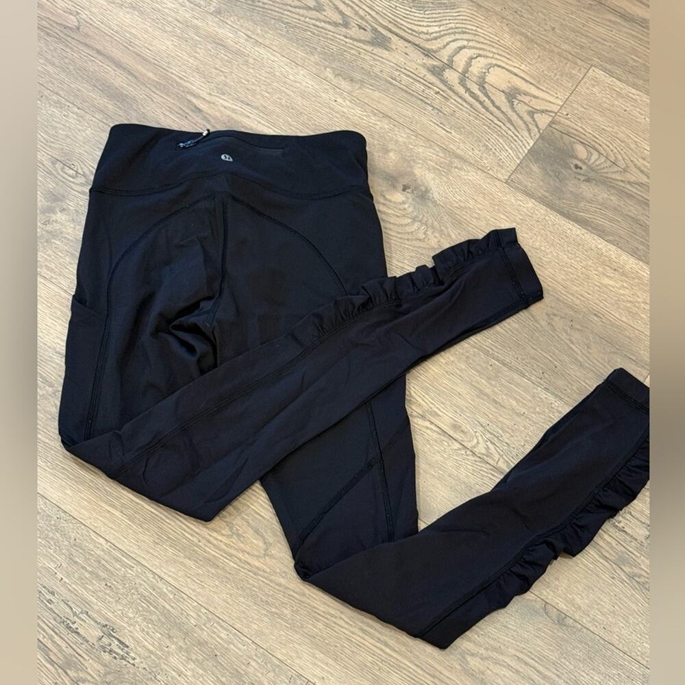 Lululemon Black Leggings w/Ruffled ankle design 4